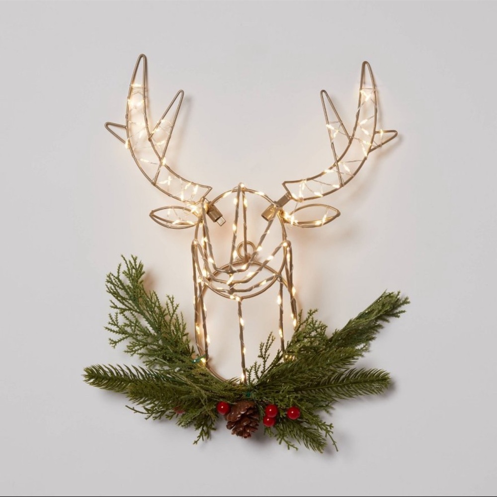 New! Wondershop LED Dewdrop Deer Head with Faux Greenery Novelty Silhouette